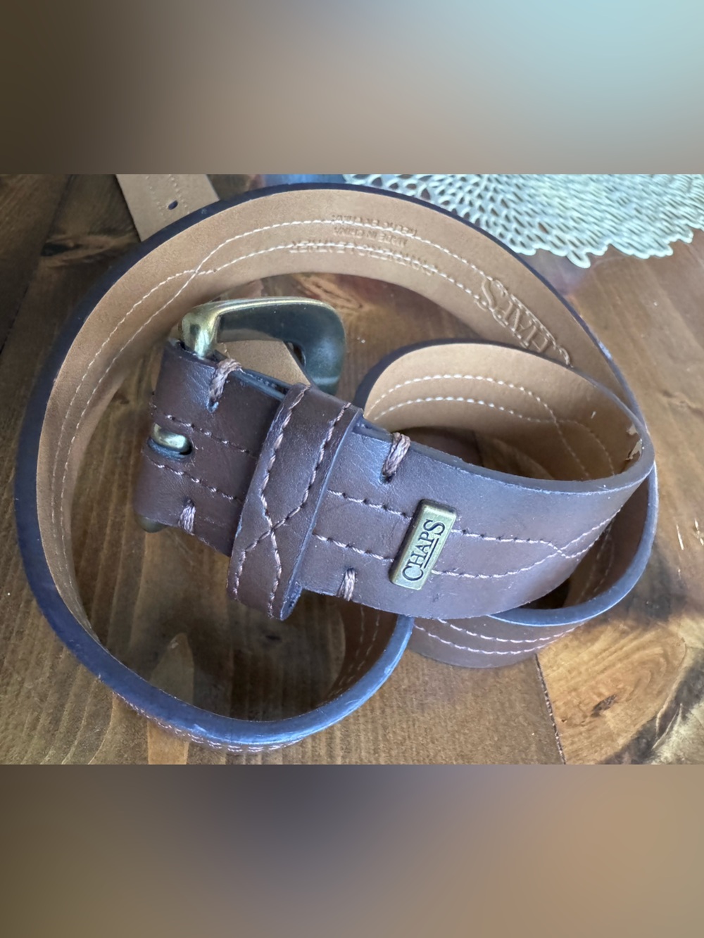 Chaps Brown Leather Belt with Brass-Tone Buckle 37.5 in long